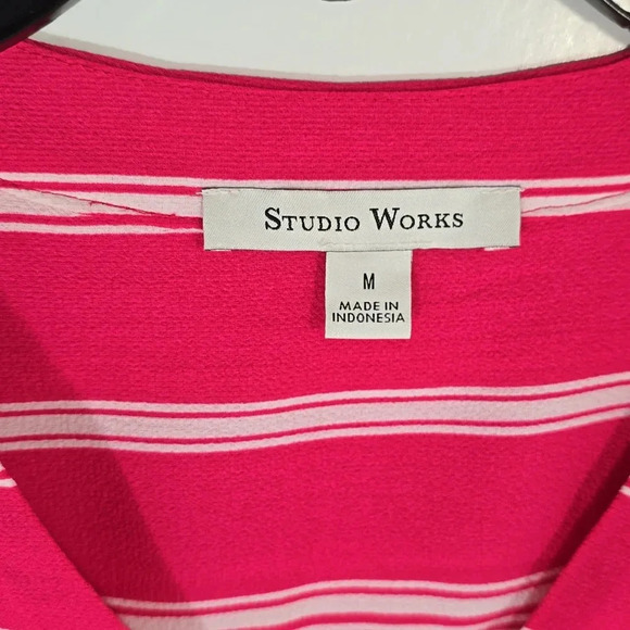 {Studio Works} Womens Pink Striped Roll Tab Long Sleeve Blouse - Size Medium - Picture 9 of 9